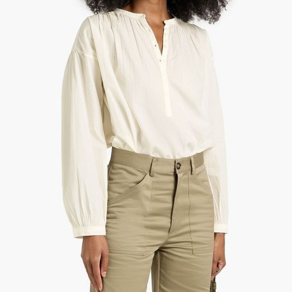 Nili Lotan Neville Blouse Ivory White‎ Striped Cotton Button Front Oversized XS
